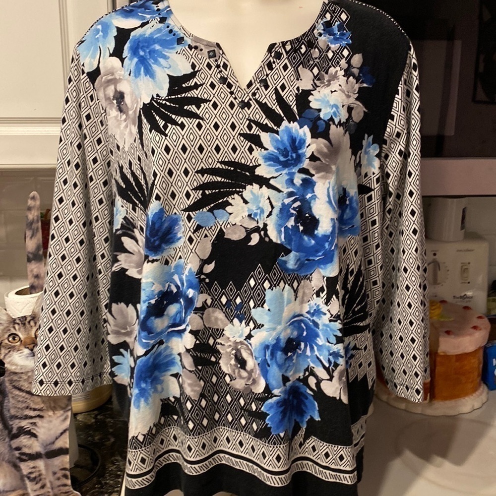 Q womens Alfred Dunner casual stretch 3/4 sleeve plus size top 2X